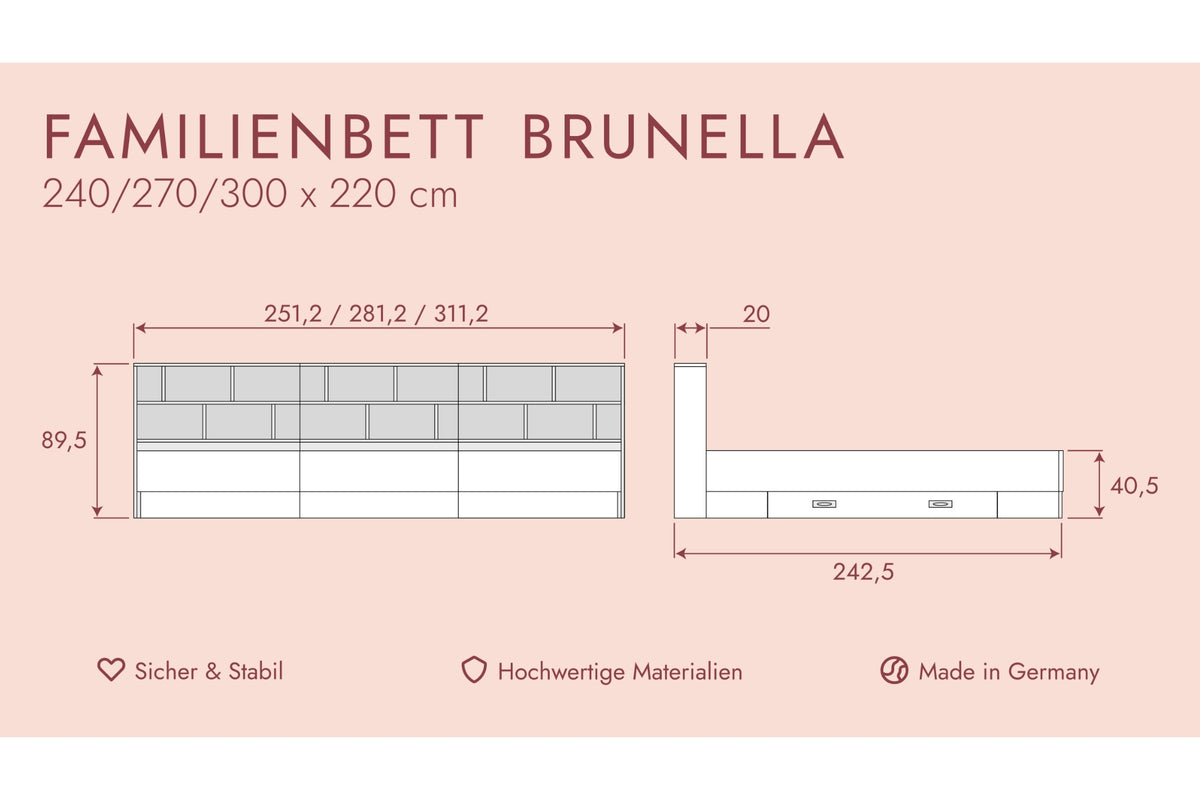 Familienbett Brunella Länge 220 cm