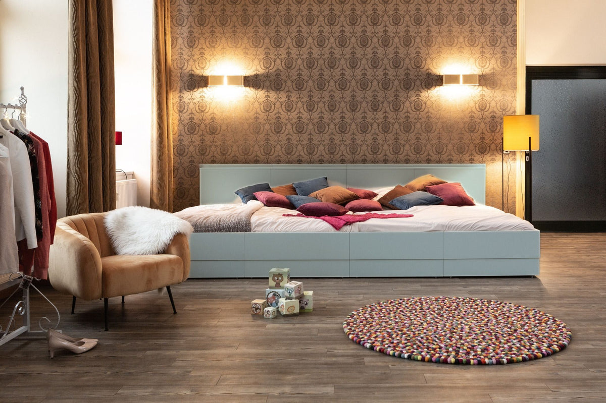 Liegewiese Familienbett Anemone in blaugrün, erweitert zu 360x200cm