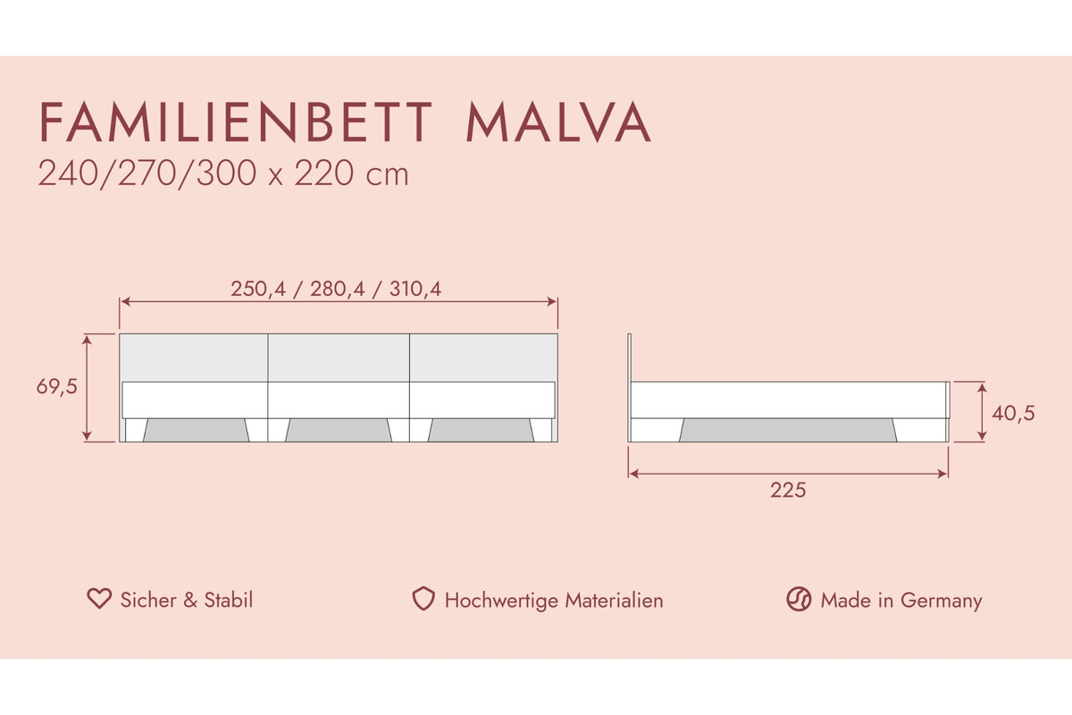 Malva Family Bed / special Length 220 cm