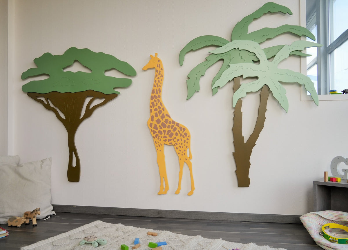 Drei Wandbilder "Akazie", "Giraffe" und "Palme" in Spielzimmer