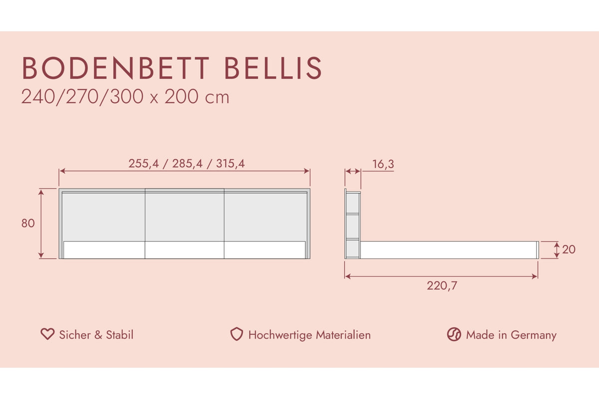 Bodenbett Bellis Familienbett Länge 220 cm