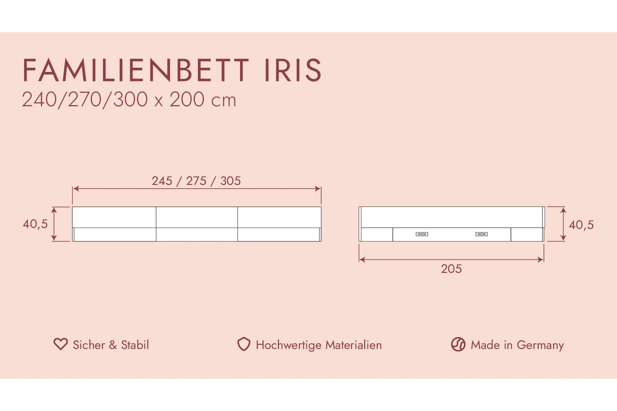 Familienbett Iris (240 x 200 cm/ 270 x 200 cm/ 300 x 200 cm)