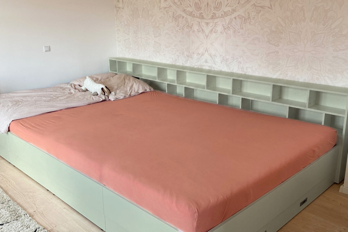 Salbeigrünes Familienbett Brunella, erweitert zu einer Liegefläche von 360 x 200 cm