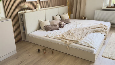 Kurzvideo vom Camilla Bodenbett von Liegewiese Familienbetten in hellbeige in modernem Schlafzimmer